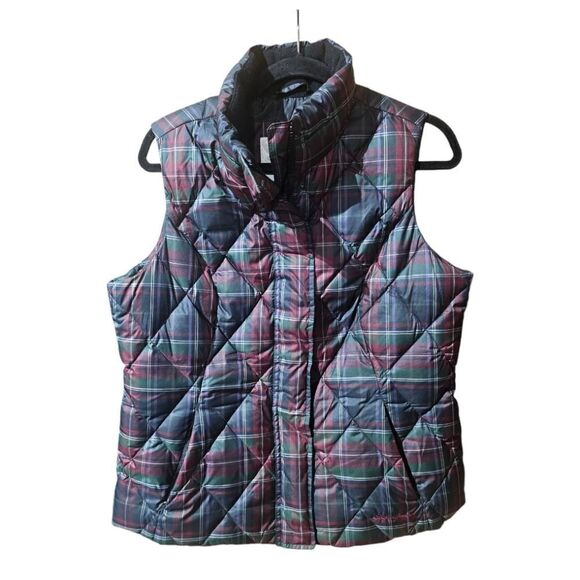 EDDIE BAUER Women’s Quilted Plaid Goose Down Vest - Size Large - Picture 1 of 10